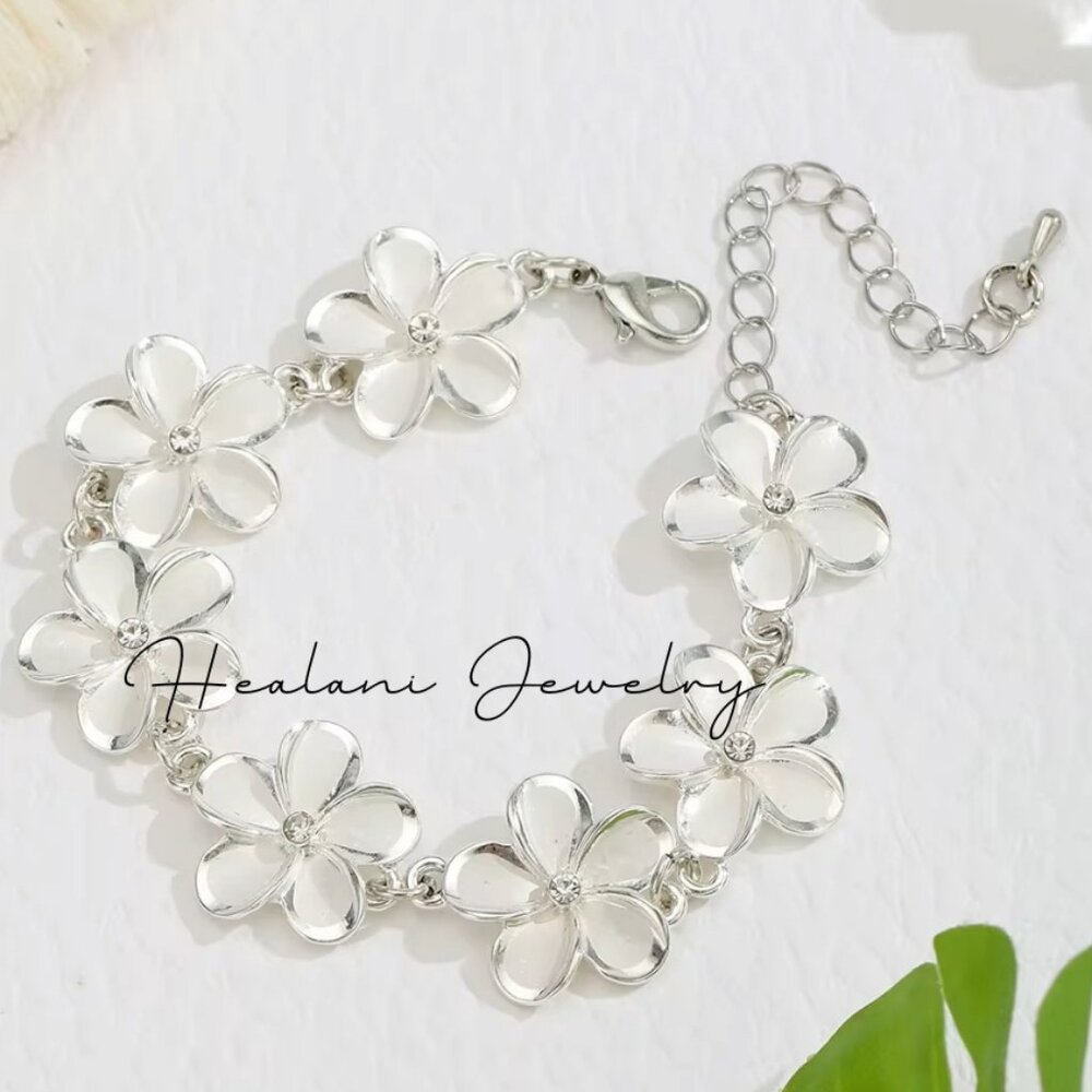 Silver Plumeria CZ Bracelet